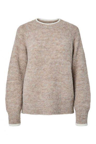 PCIVY LS O-NECK CONTRAST KNIT NOOS BC - ΜΠΕΖ