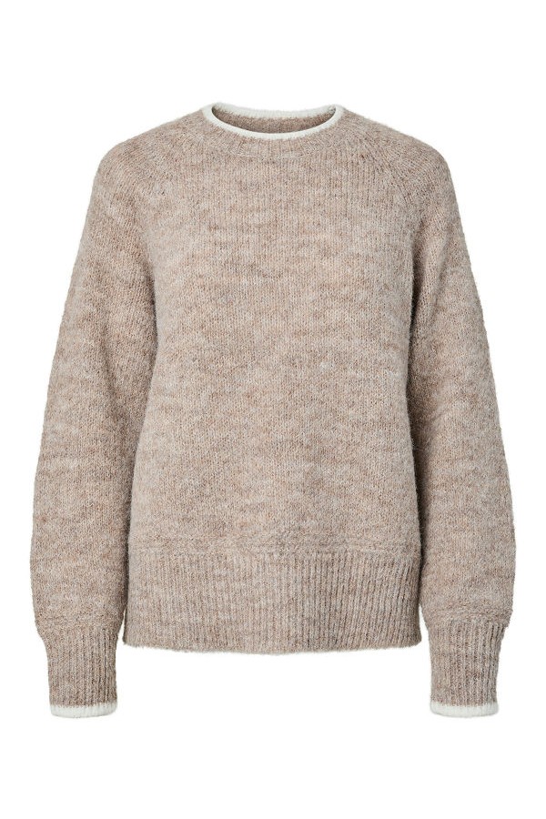 PCIVY LS O-NECK CONTRAST KNIT NOOS BC - ΜΠΕΖ