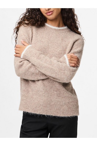 PCIVY LS O-NECK CONTRAST KNIT NOOS BC - ΜΠΕΖ