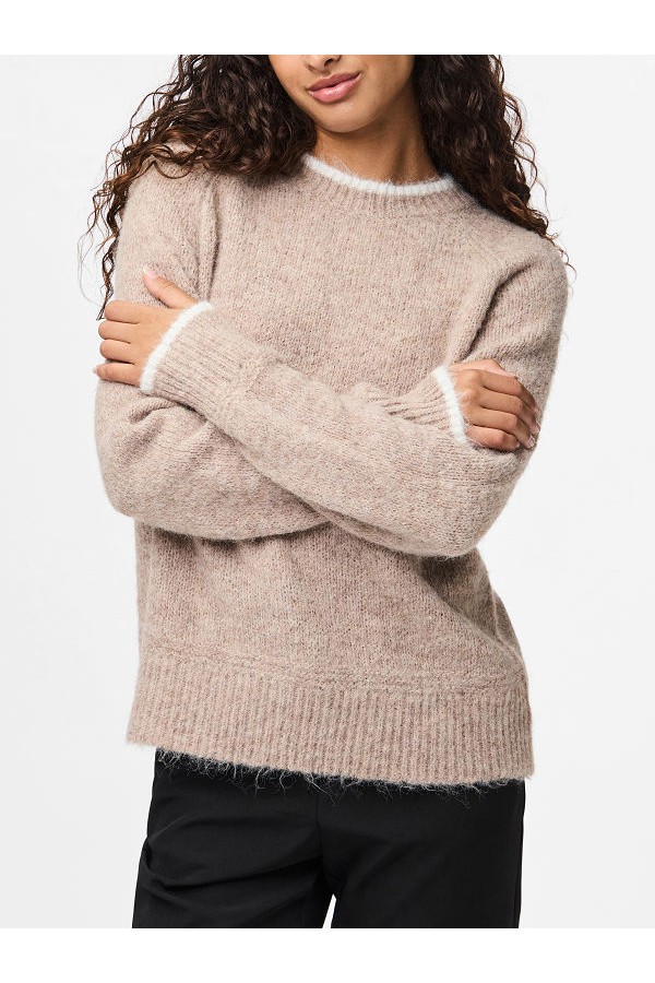 PCIVY LS O-NECK CONTRAST KNIT NOOS BC - ΜΠΕΖ