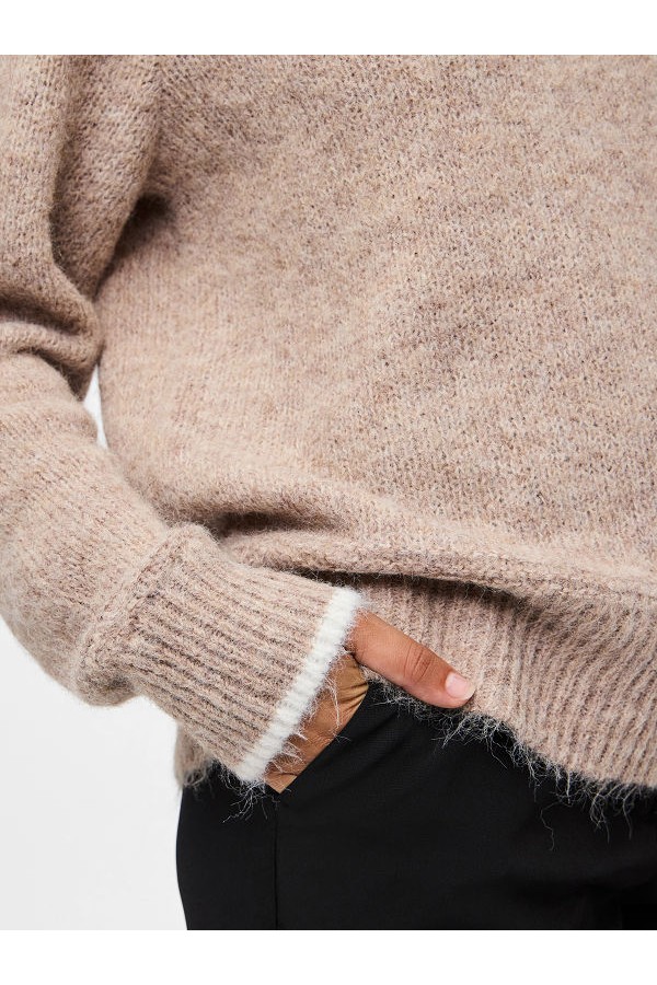 PCIVY LS O-NECK CONTRAST KNIT NOOS BC - ΜΠΕΖ