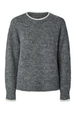 PCIVY LS O-NECK CONTRAST KNIT NOOS BC - ΓΚΡΙ