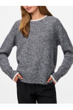 PCIVY LS O-NECK CONTRAST KNIT NOOS BC - ΓΚΡΙ