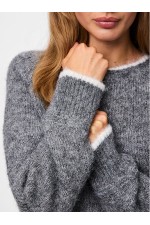 PCIVY LS O-NECK CONTRAST KNIT NOOS BC - ΓΚΡΙ
