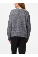 PCIVY LS O-NECK CONTRAST KNIT NOOS BC - ΓΚΡΙ