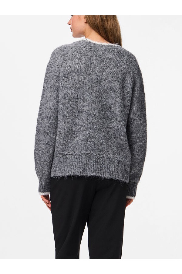 PCIVY LS O-NECK CONTRAST KNIT NOOS BC - ΓΚΡΙ