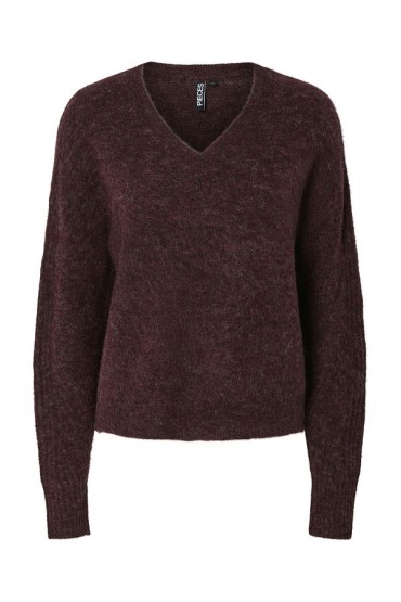 PCLAYLA LS V-NECK KNIT NOOS - ΜΠΟΡΝΤΩ