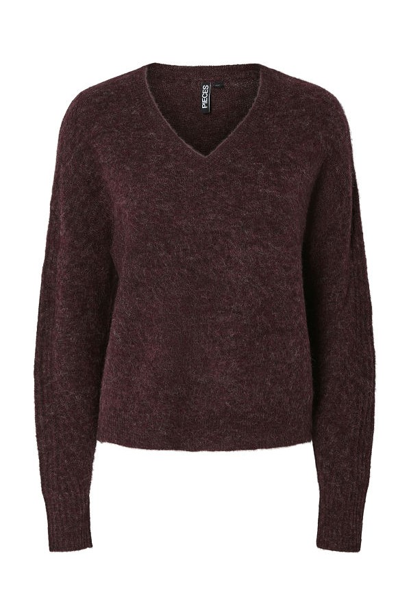 PCLAYLA LS V-NECK KNIT NOOS - ΜΠΟΡΝΤΩ
