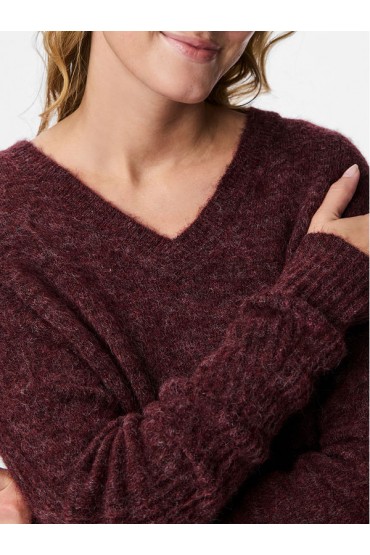 PCLAYLA LS V-NECK KNIT NOOS - ΜΠΟΡΝΤΩ
