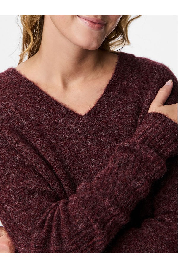 PCLAYLA LS V-NECK KNIT NOOS - ΜΠΟΡΝΤΩ