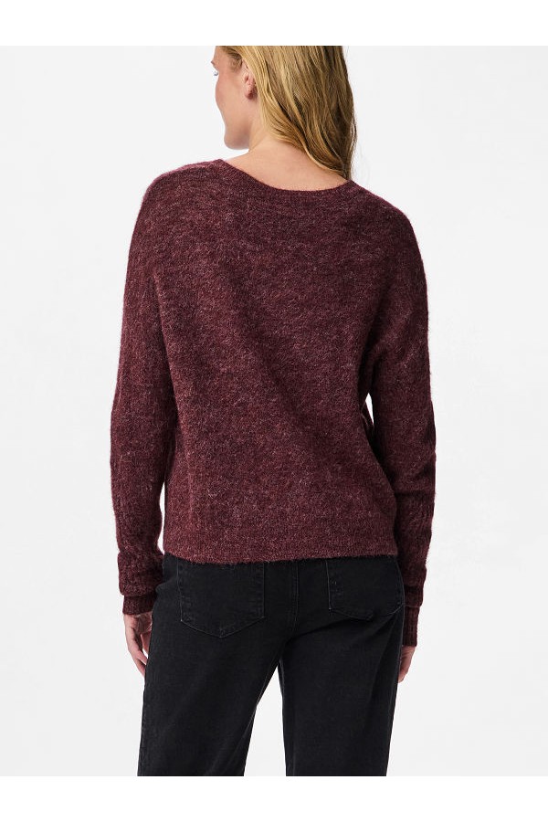 PCLAYLA LS V-NECK KNIT NOOS - ΜΠΟΡΝΤΩ