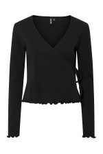 PCKITTE LS V-NECK WRAP TOP JRS NOOS BC - ΜΑΥΡΟ
