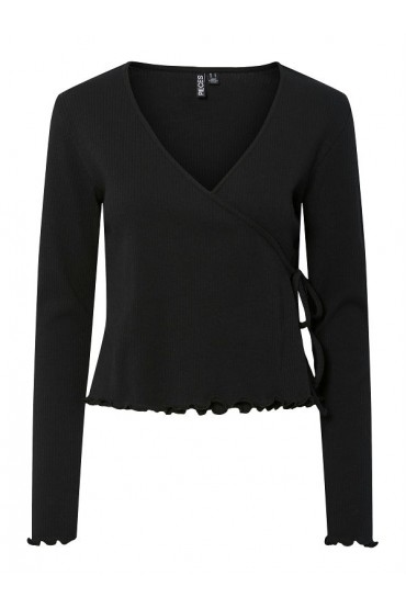 PCKITTE LS V-NECK WRAP TOP JRS NOOS BC - ΜΑΥΡΟ