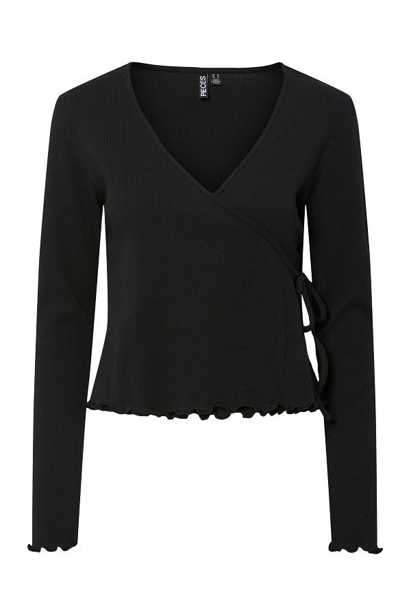 PCKITTE LS V-NECK WRAP TOP JRS NOOS BC - ΜΑΥΡΟ