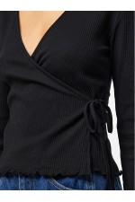 PCKITTE LS V-NECK WRAP TOP JRS NOOS BC - ΜΑΥΡΟ