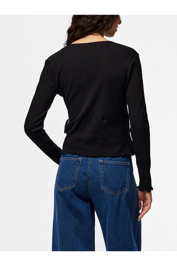 PCKITTE LS V-NECK WRAP TOP JRS NOOS BC - ΜΑΥΡΟ