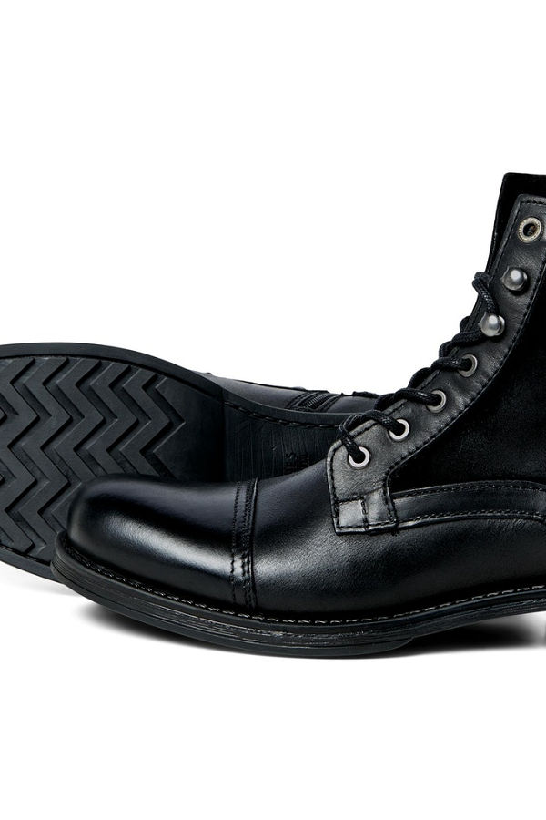 JFWMARTEY LEATHER COMBO BOOT - ΜΑΥΡΟ