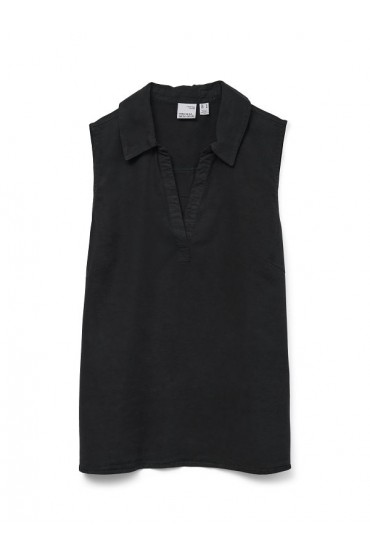 VMHARPER SL COLLAR SHORT TENCEL TOP - ΜΑΥΡΟ