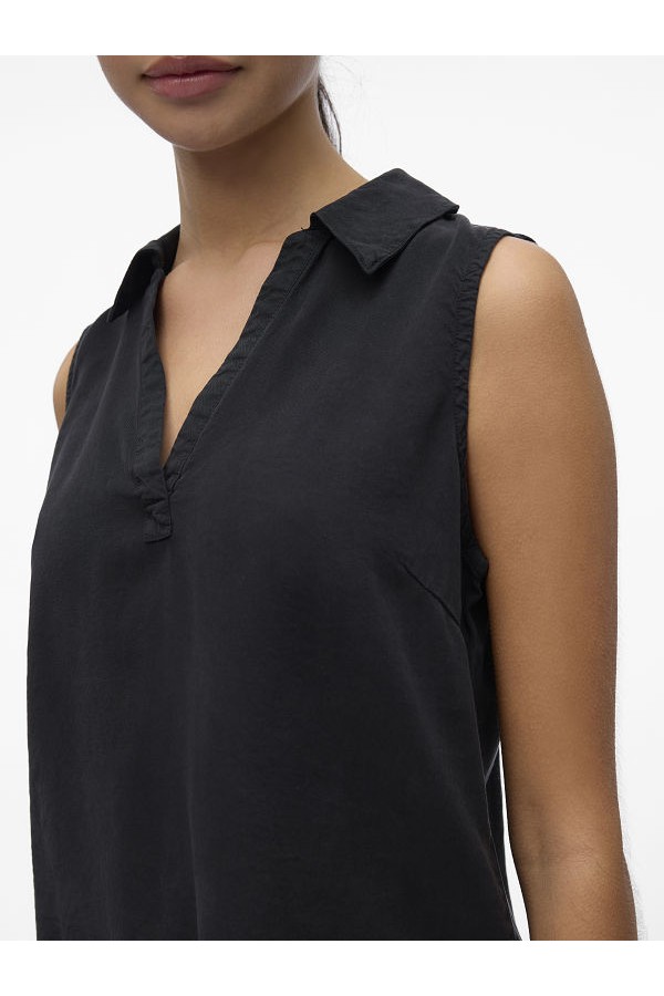 VMHARPER SL COLLAR SHORT TENCEL TOP - ΜΑΥΡΟ