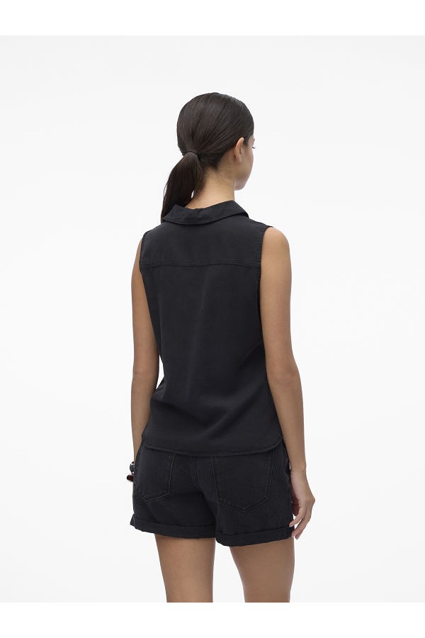 VMHARPER SL COLLAR SHORT TENCEL TOP - ΜΑΥΡΟ