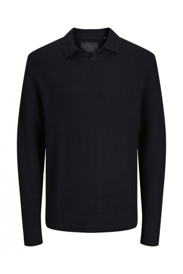 JPRWINTER KNIT STRUCTURE POLO STYD AW24 - ΜΑΥΡΟ