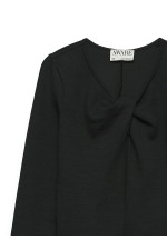 AWTAMMIE LS V-NECK TOP - ΜΑΥΡΟ