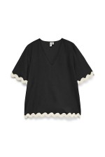 VMJENNA S/S V-NECK TOP WVN BTQ GA - ΜΑΥΡΟ