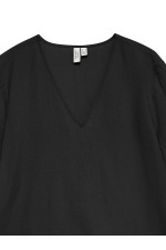 VMJENNA S/S V-NECK TOP WVN BTQ GA - ΜΑΥΡΟ
