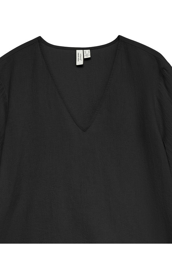 VMJENNA S/S V-NECK TOP WVN BTQ GA - ΜΑΥΡΟ