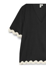 VMJENNA S/S V-NECK TOP WVN BTQ GA - ΜΑΥΡΟ