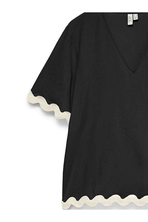 VMJENNA S/S V-NECK TOP WVN BTQ GA - ΜΑΥΡΟ