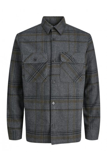 JPRRAYLE MELANGE CHECK L/S OVERSHIRT SN - ΓΚΡΙ