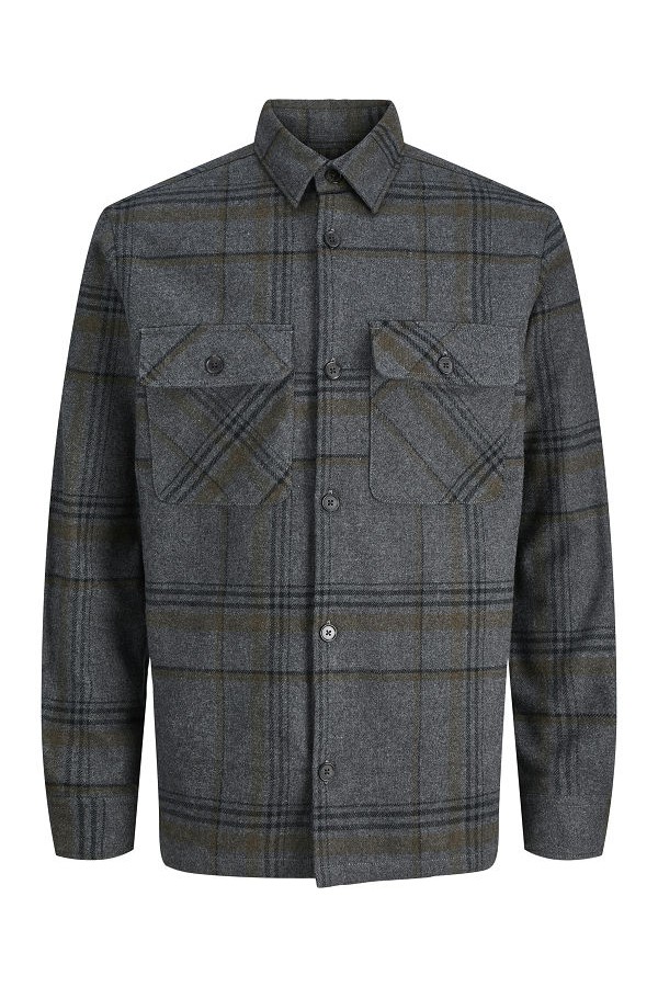 JPRRAYLE MELANGE CHECK L/S OVERSHIRT SN - ΓΚΡΙ