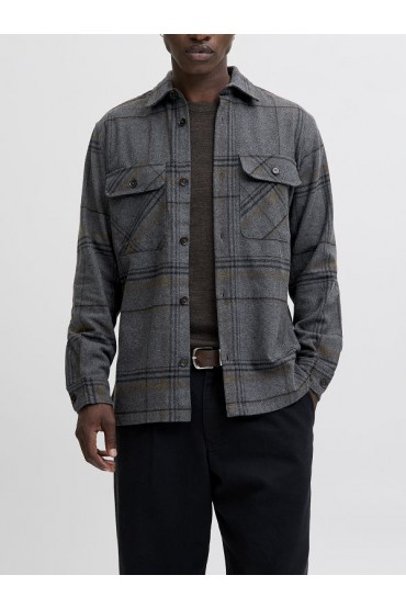 JPRRAYLE MELANGE CHECK L/S OVERSHIRT SN - ΓΚΡΙ