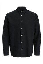 JJEBREEZE LINEN BLEND SHIRT L/S SN - ΜΑΥΡΟ