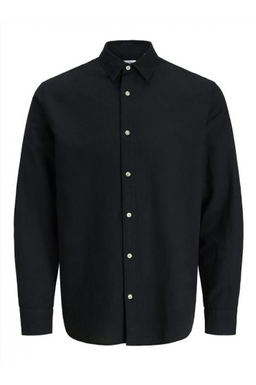 JJEBREEZE LINEN BLEND SHIRT L/S SN - ΜΑΥΡΟ