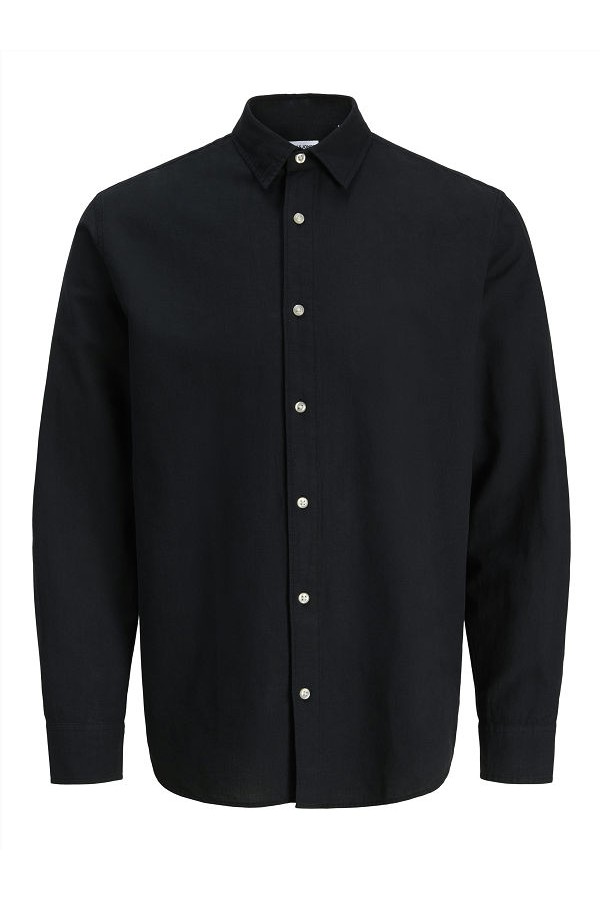 JJEBREEZE LINEN BLEND SHIRT L/S SN - ΜΑΥΡΟ