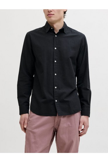 JJEBREEZE LINEN BLEND SHIRT L/S SN - ΜΑΥΡΟ