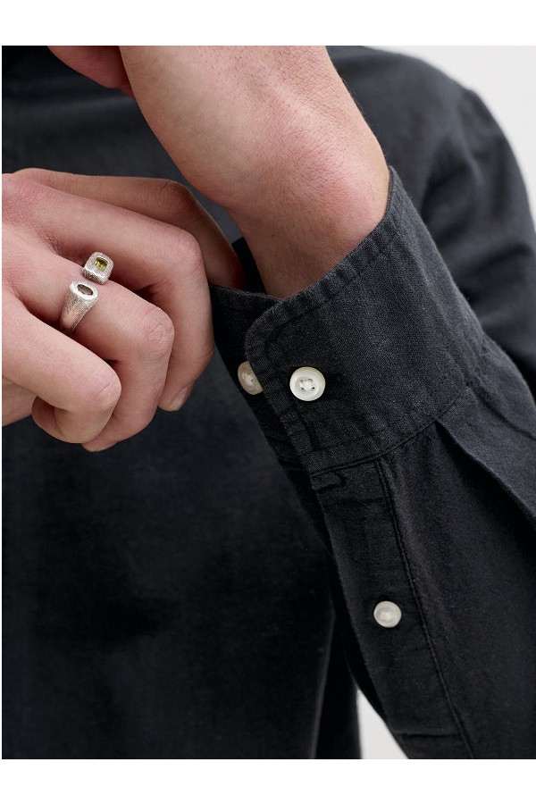 JJEBREEZE LINEN BLEND SHIRT L/S SN - ΜΑΥΡΟ