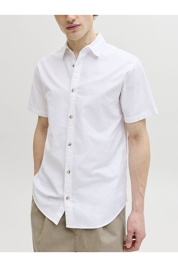 JJCHAD OXFORD STRIPE SHIRT SS - ΛΕΥΚΟ