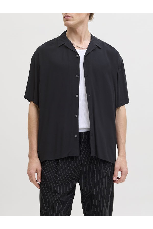 JJEJEFF RESORT SOLID SHIRT SS SN - ΜΑΥΡΟ