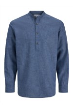 JJESUMMER LINEN BLEND TUNIC SHIRT L/S SN - ΜΠΛΕ