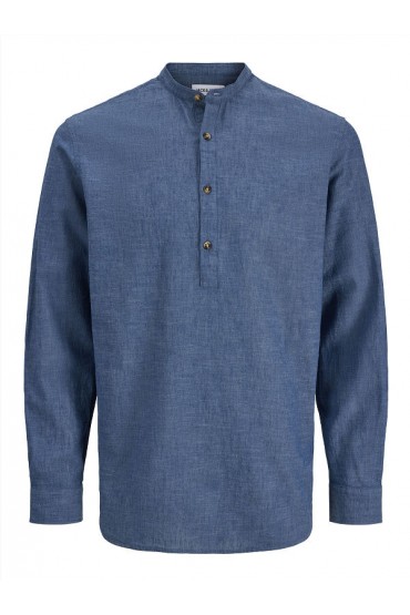 JJESUMMER LINEN BLEND TUNIC SHIRT L/S SN - ΜΠΛΕ