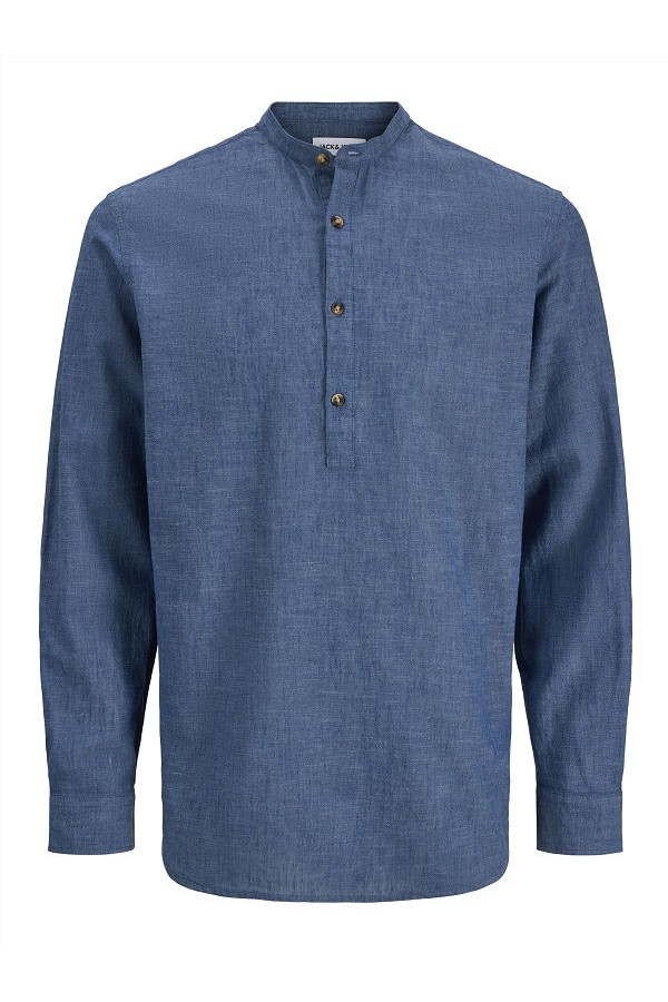 JJESUMMER LINEN BLEND TUNIC SHIRT L/S SN - ΜΠΛΕ