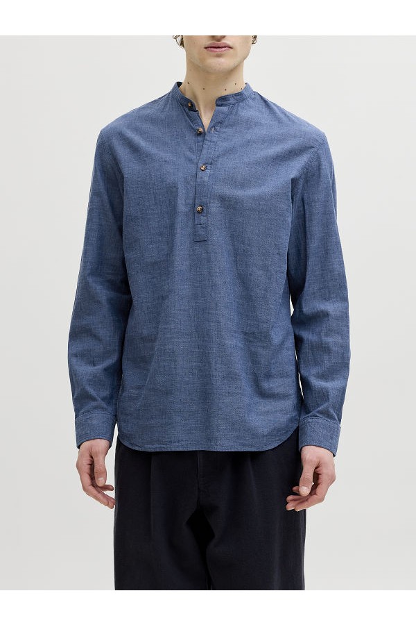 JJESUMMER LINEN BLEND TUNIC SHIRT L/S SN - ΜΠΛΕ