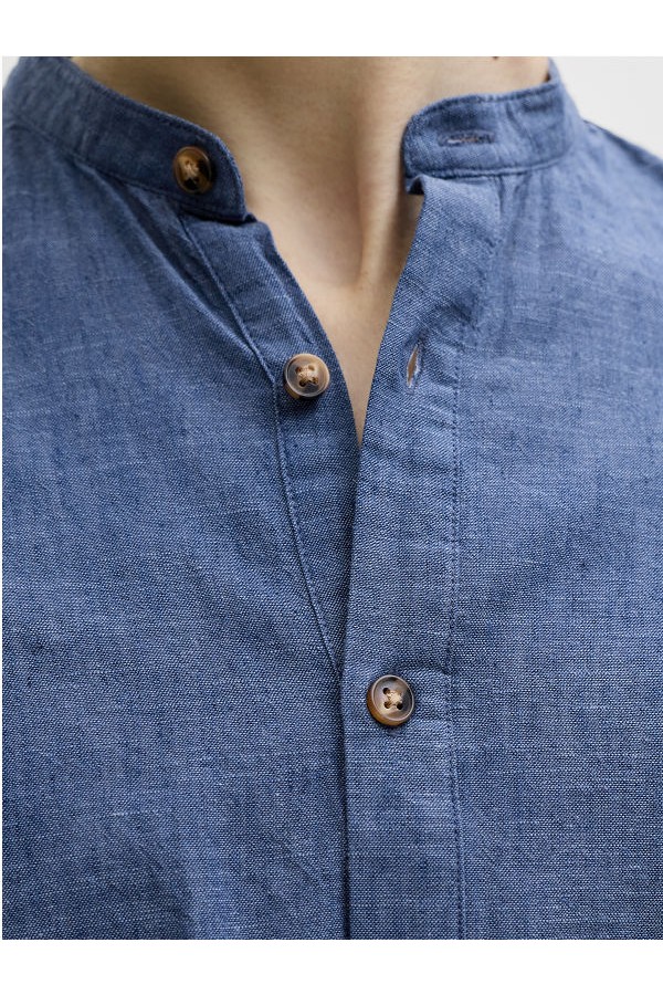 JJESUMMER LINEN BLEND TUNIC SHIRT L/S SN - ΜΠΛΕ