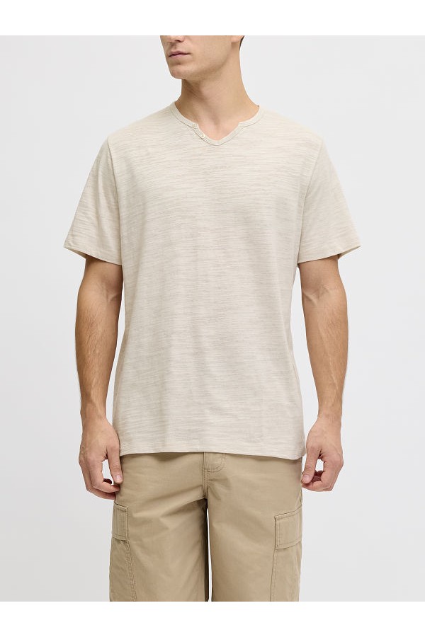 JREBWINDOM SPLIT NECK SS TEE - ΜΠΕΖ