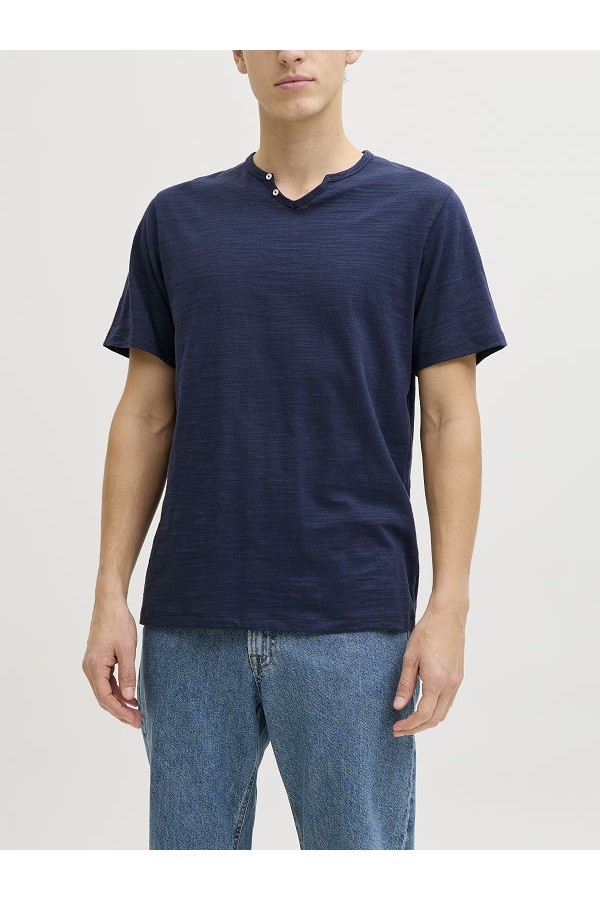 JREBWINDOM SPLIT NECK SS TEE - ΜΠΛΕ