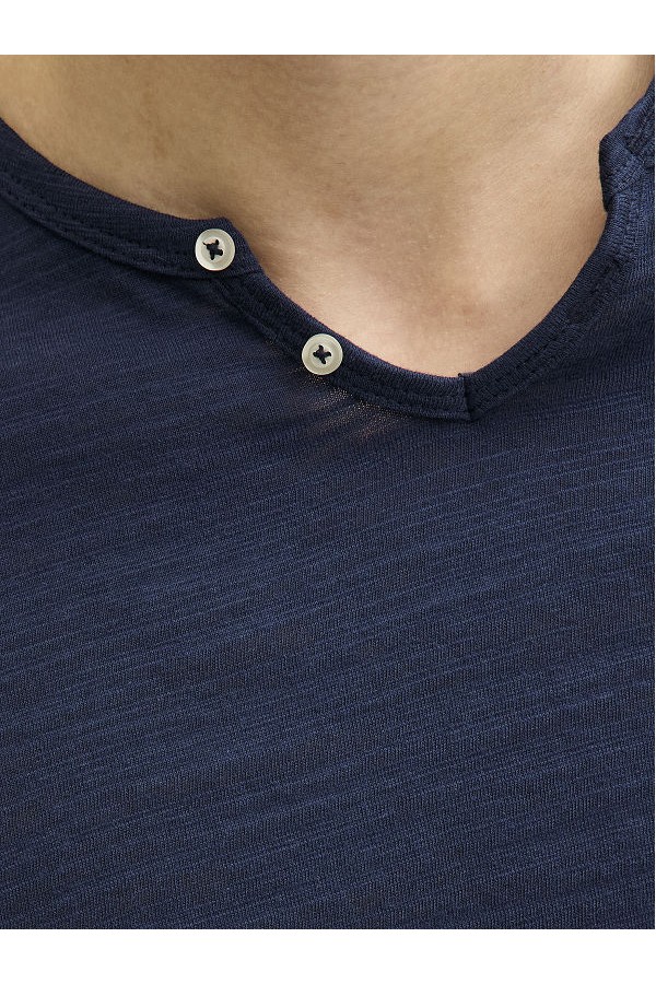 JREBWINDOM SPLIT NECK SS TEE - ΜΠΛΕ