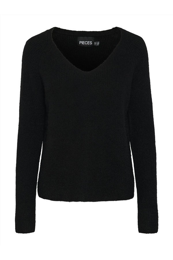 PCELLEN LS V-NECK KNIT NOOS BC - ΜΑΥΡΟ